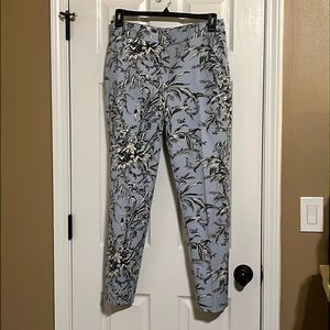 TALBOTS- cotton pants, light blue with detailed flowers in black and white